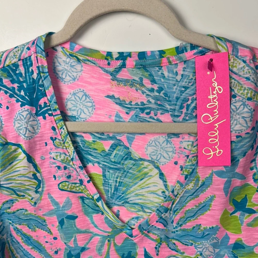 Lilly Pulitzer Pink&Blue NWT V neck Tee - Picture 4 of 9